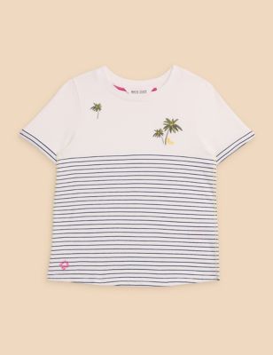 White Stuff Girl's Pure Cotton Striped T-Shirt (3-10 Yrs) - 3-4 Y - White Mix, White Mix