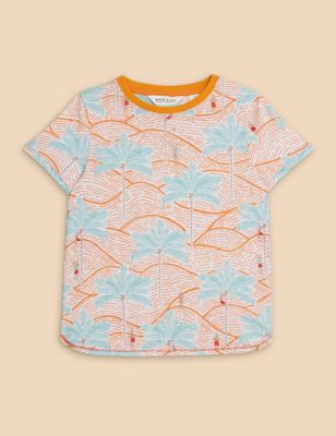 White Stuff Boy's Pure Cotton Palm Print T-Shirt (3-10 Yrs) - 3-4 Y - Orange Mix, Orange Mix