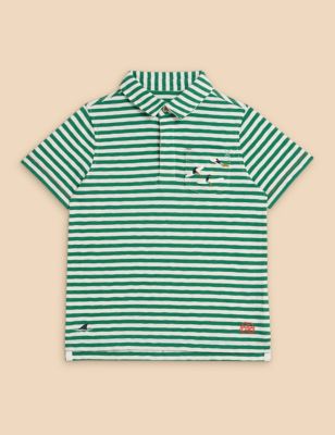 White Stuff Boys Pure Cotton Striped Polo Shirt (3-10 Yrs) - 3-4 Y - Green Mix, Green Mix,Orange Mix