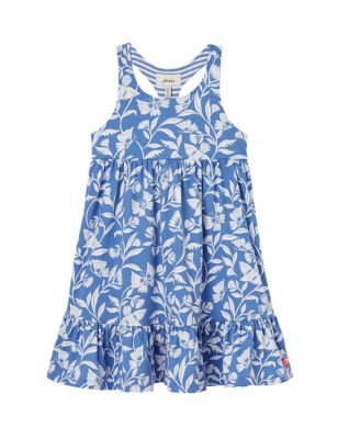 Joules Girls Pure Cotton Floral Tiered Dress (2-12 Years) - 10y - Blue Mix, Blue Mix