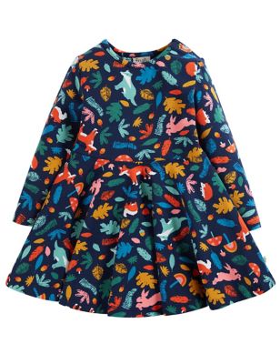 Frugi Girls Cotton Rich Woodland Print Dress (0-4 Yrs) - 3-6M - Navy, Navy