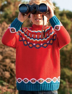 Frugi Girls Organic Cotton Knitted Fair Isle Jumper (2-10 Yrs) - 2-3 YREG - Red, Red