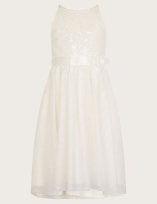 Monsoon Girl's Sequin Tulle Occasion Dress (3-15 Yrs) - 11y - Ivory, Ivory
