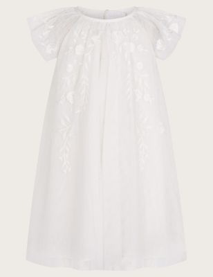 Monsoon Girl's Embroidered Tulle Occasion Dress (0-3 Yrs) - 3-6 M - Ivory, Ivory