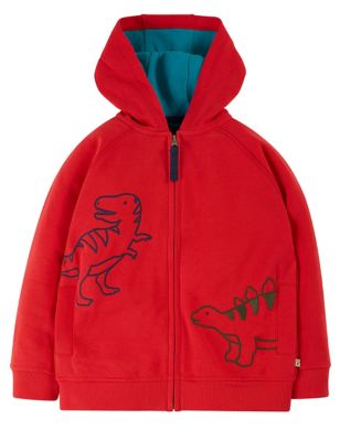 Frugi Boy's Organic Cotton Dinosaur Zip Hoodie (2-10 Yrs) - 3-4 YREG - Red, Red