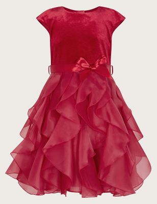 Monsoon Girls Velvet Tulle Occasion Dress (3-15 Yrs) - 4y - Red, Red
