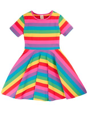Frugi Girl's Cotton Rich Rainbow Dress (4-10 Yrs) - 5-6 Y - Multi, Multi