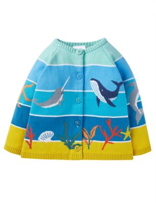 Frugi Boy's Pure Cotton Sea Animal Cardigan - 3-6M - Blue, Blue