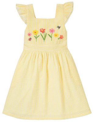 Frugi Girls Organic Cotton Floral Dress (2-10 Yrs) - 7-8 Y - Yellow, Yellow