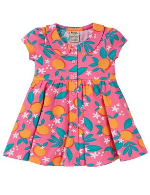 Frugi Girl's Cotton Rich Orange Blossom Dress (0-4 Yrs) - 12-18 - Pink, Pink