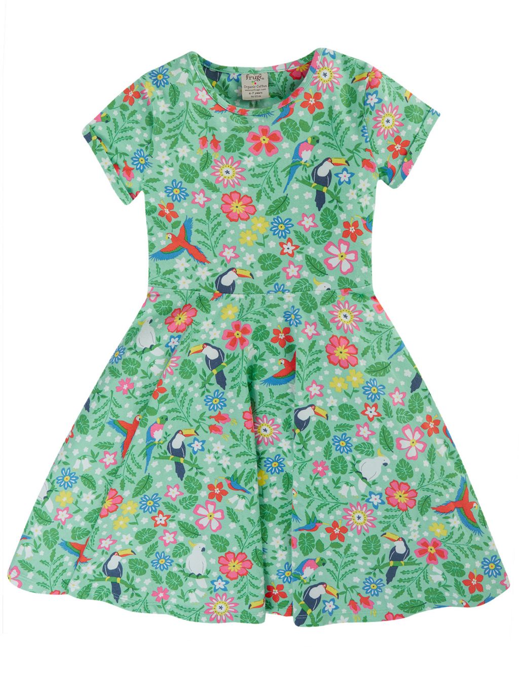 Cotton Rich Tropical Bird Print Dress (2-10 Yrs)