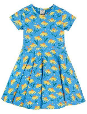 Frugi Girl's Cotton Rich Floral & Bees Dress (2-10 Yrs) - 2-3 Y - Blue Mix, Blue Mix