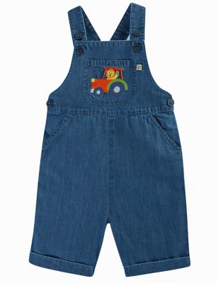 Frugi Boy's Organic Cotton Tractor Dungarees (0-4 Yrs) - 9-12M - Blue, Blue