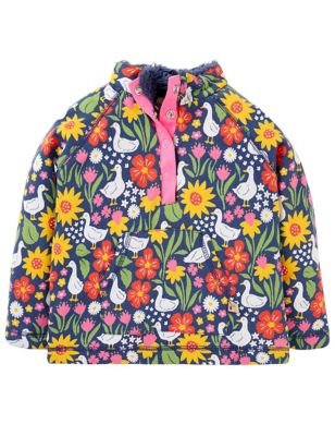 Frugi Girl's Organic Cotton Printed Fleece Jacket (6 Mths - 4 Yrs) - 18-24 - Navy Mix, Navy Mix