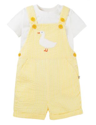 Frugi Boys 2pc Cotton Rich Striped Duck Outfit (0-2 Yrs) - 9-12M - Yellow, Yellow