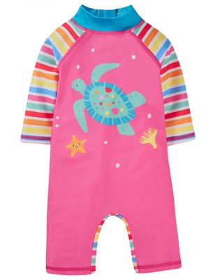 Frugi Girl's Turtle Long Sleeved Swimsuit (0 Mths - 4 Yrs) - 12-18 - Pink, Pink