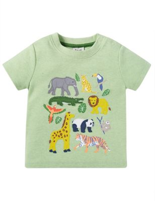 Frugi Boys Pure Cotton Animal T-Shirt (0 Mths-3 Yrs) - 3-4Y - Green, Green
