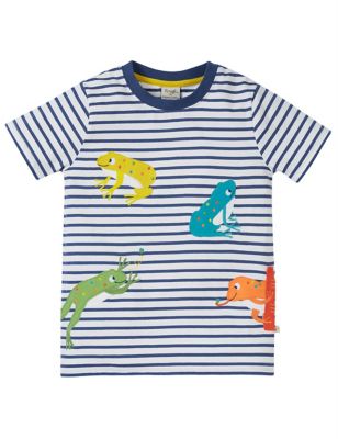 Frugi Boys Organic Cotton Frog Striped T-Shirt (2-10 Yrs) - 3-4 Y - Navy Mix, Navy Mix