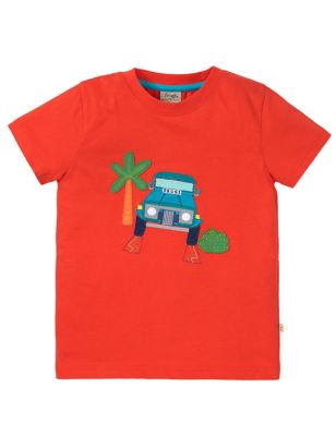 Frugi Boy's Organic Cotton Jeep Appliqu T-Shirt (2-10 Yrs) - 2-3 Y - Orange, Orange