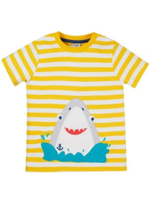 Frugi Boy's Organic Cotton Shark Striped T-Shirt (2-10 Yrs) - 2-3 Y - Yellow, Yellow