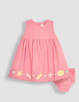 Jojo Maman Bebe Girls 2pc Pure Cotton Embroidered Outfit (0-24 Mths) - 3-6M - Soft Pink, Soft Pink