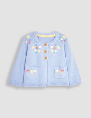 Jojo Maman Bb Girls Pure Cotton Embroidered Cardigan (6 Mths-5 Yrs) - 18-24 - Pale Blue, Pale Blue