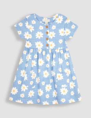 Jojo Maman Bb Girls Pure Cotton Floral Dress (6 Mths-5 Yrs) - 12-18 - Blue Mix, Blue Mix