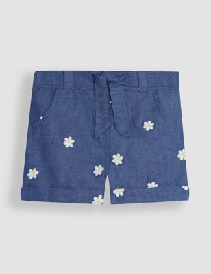 Jojo Maman Bb Girl's Pure Cotton Embroidered Shorts (6 Mths-5 Yrs) - 4-5 Y - Chambray, Chambray