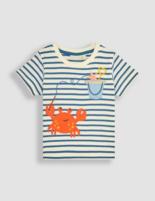 Jojo Maman Bebe Boys Pure Cotton Crab T-Shirt (6 Mths-5 Yrs) - 4-5 Y - Ecru Mix, Ecru Mix