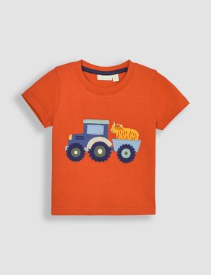 Jojo Maman Bebe Boys Pure Cotton Tractor T-Shirt (6 Mths-5 Yrs) - 12-18 - Dark Orange, Dark Orange