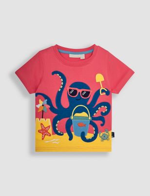Jojo Maman Bebe Boys Pure Cotton Octopus T-Shirt (6 Mths-7 Yrs) - 2-3 Y - Light Pink Mix, Light Pink