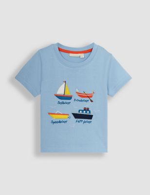 Jojo Maman Bb Boy's Pure Cotton Boat T-Shirt (6 Mths-5 Yrs) - 12-18 - Light Blue Mix, Light Blue M