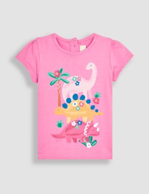 Jojo Maman Bb Girl's Pure Cotton Dinosaur T-Shirt (6 Mths-5 Yrs) - 18-24 - Fuchsia Mix, Fuchsia Mi