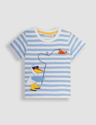Jojo Maman Bb Boy's Pure Cotton Striped Pelican T-Shirt (2-5 Yrs) - 3-4 Y - Light Blue Mix, Light 