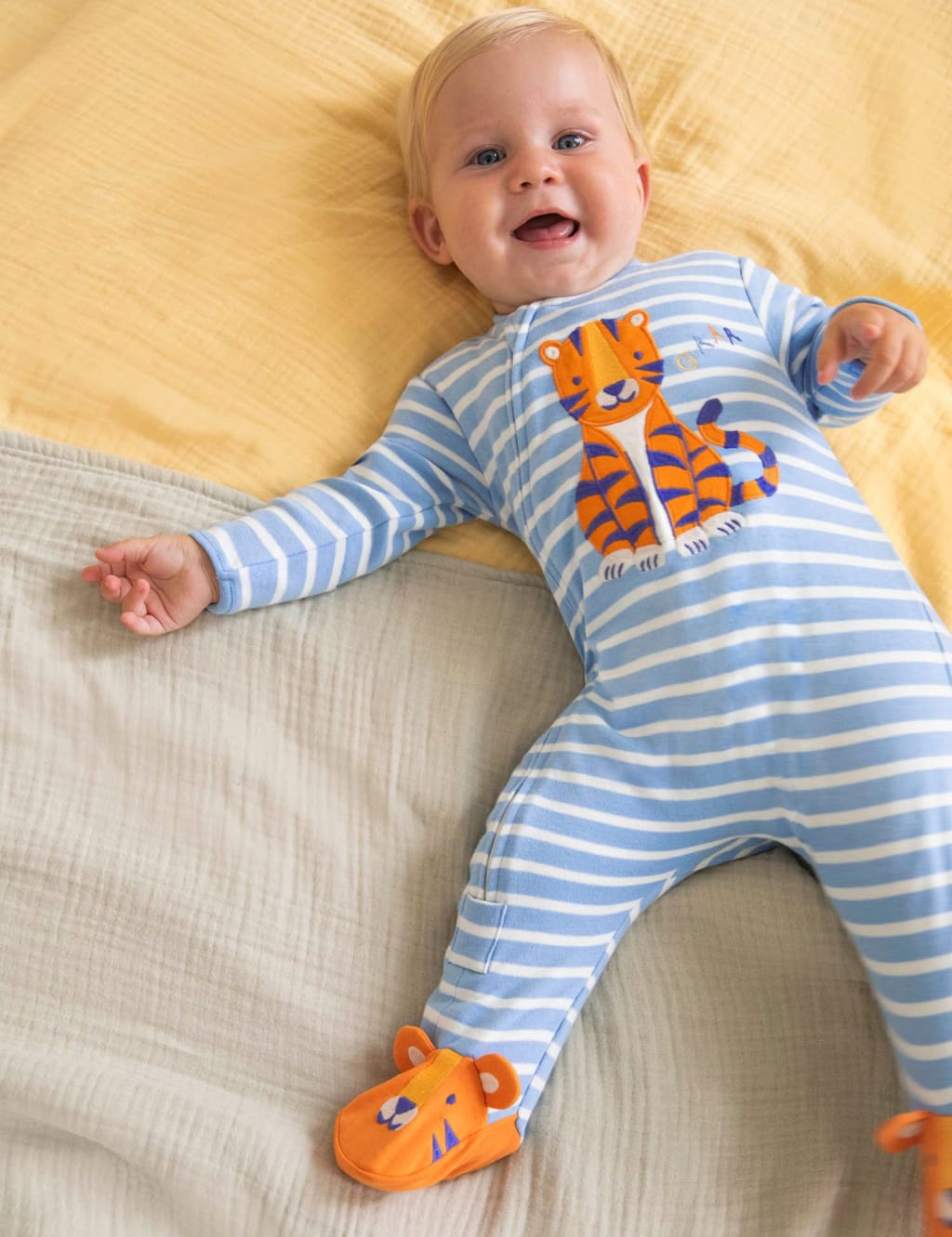 Pure Cotton Striped Tiger Sleepsuit (0-18 Mths)