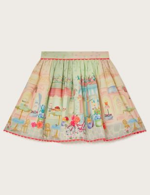 Monsoon Girls Printed Elasticated Waist Skirt (3-13 Yrs) - 9-10Y - Aqua Mix, Aqua Mix