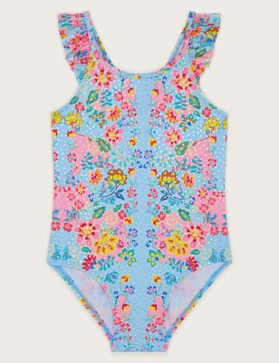 Monsoon Girl's Floral Swimsuit (3-13 Yrs) - 11-12 - Blue Mix, Blue Mix