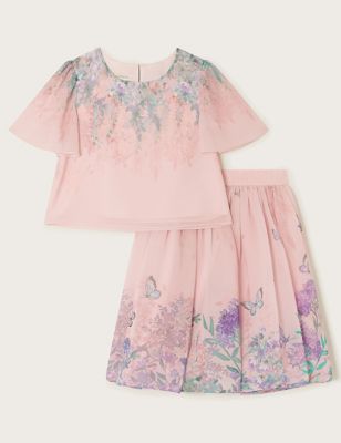 Monsoon Girls Floral Top & Skirt Set (2-15 Yrs) - 11-12 - Pink, Pink