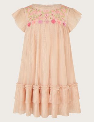 Monsoon Girls Floral Embroidered Tulle Party Dress (2-15 Yrs) - 10y - Pink, Pink