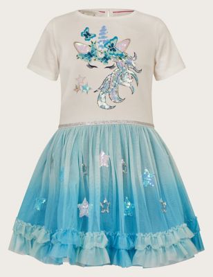 Monsoon Girl's Sequin Unicorn Tulle Party Dress (3-13 Yrs) - 3-4 Y - Aqua Mix, Aqua Mix