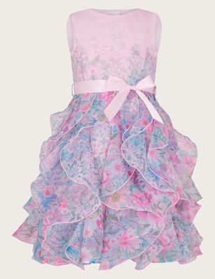 Monsoon Girls Floral Ruffle Occasion Dress (3-15 Yrs) - 8y - Multi, Multi