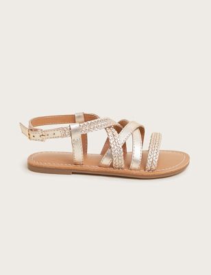 Monsoon Girls Leather Sandals (7 Small - 4 Large) - 9 S - Gold, Gold