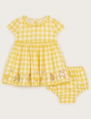 Monsoon Girl's 2pc Pure Cotton Check Animal Outfit (0-18 Mths) - 3-6M - Yellow Mix, Yellow Mix