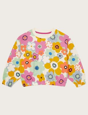 Monsoon Girls Pure Cotton Floral Sweatshirt (3-13 Yrs) - 11-12 - Multi, Multi