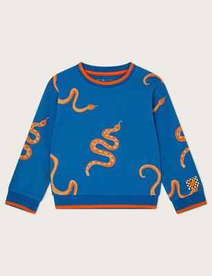 Monsoon Boy's Pure Cotton Snake Sweatshirt (3-13 Yrs) - 7-8 Y - Blue Mix, Blue Mix
