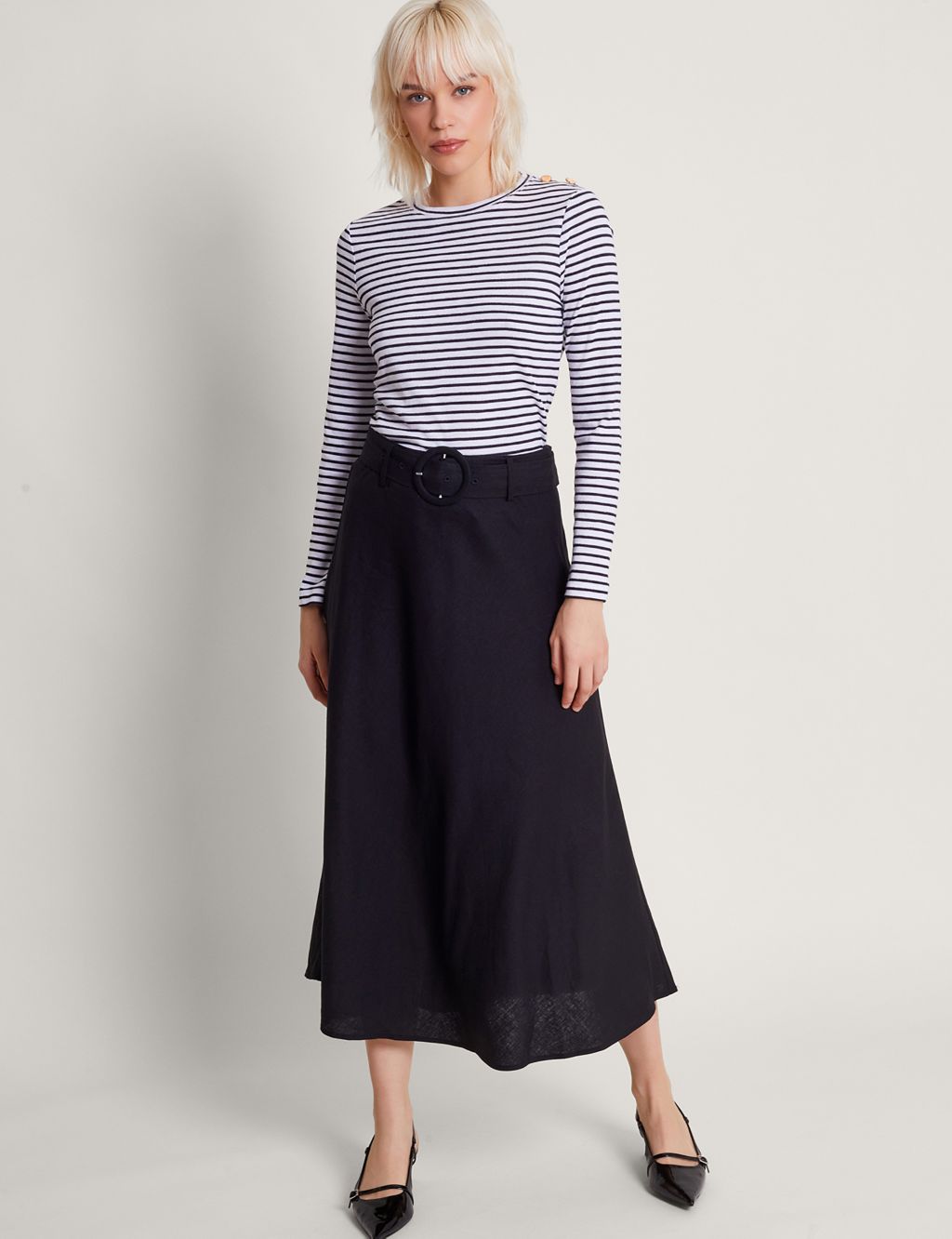 Linen Blend Midi Slip Skirt