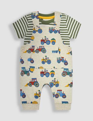 Jojo Maman Bb Boys Newborn Boys 2pc Pure Cotton Tractor Outfit (0-24 Mths) - 0-3 M - Natural Mix, 