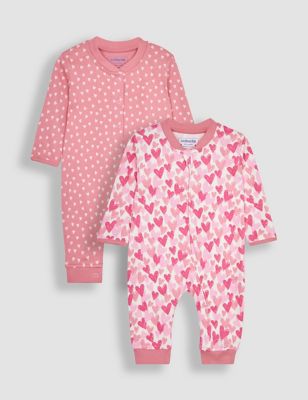2pk Pure Cotton Heart Sleepsuits (7lbs-12 Mths) | JoJo Maman Bébé | M&S