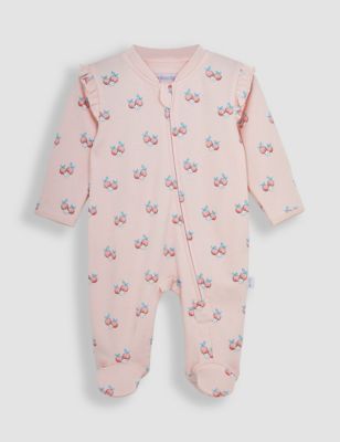 Jojo Maman Bebe Girls Pure Cotton Fruit Zip Sleepsuit (7lbs-12 Mths) - 6-9M - Light Pink Mix, Light 