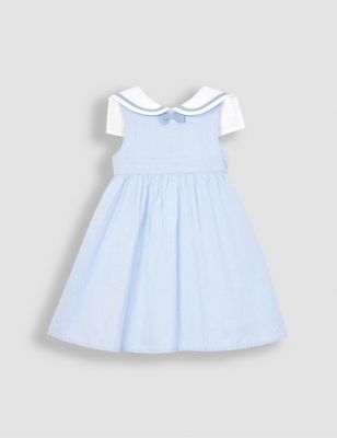 Jojo Maman Bebe Girls 2pc Pure Cotton Striped Outfit (0-7 Yrs) - 3-4 Y - Blue Mix, Blue Mix